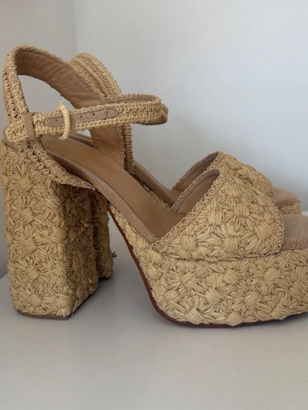 Woven Platform Sandals in Tan - Women